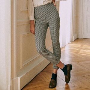 Sézane Clara Trousers, houdstooth, ecru and black